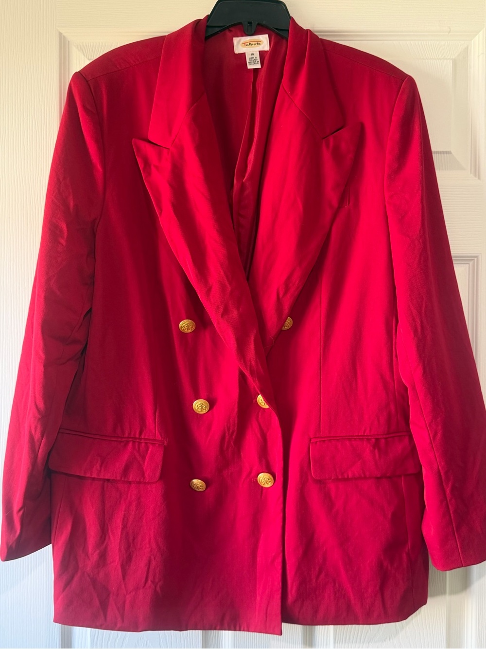 Talbots Red Double-Breasted Blazer with Gold Buttons 100% wool